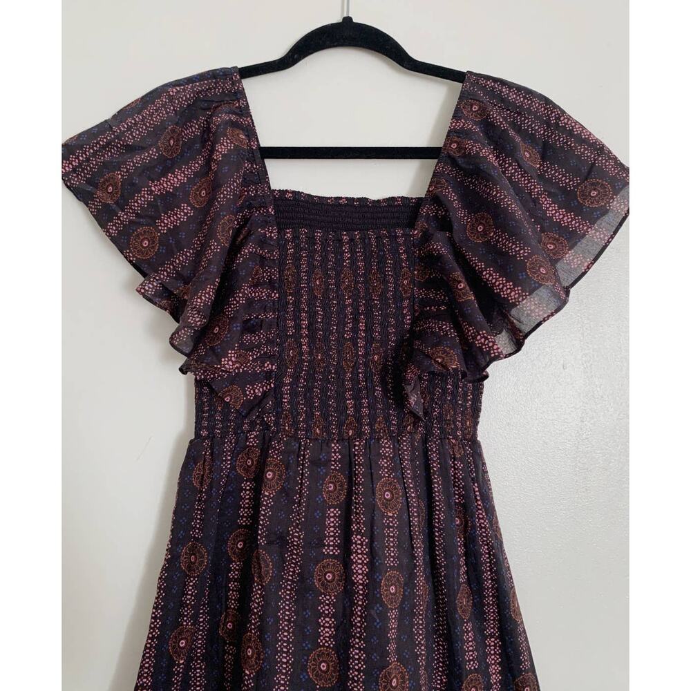 Soleil Floral Midnight Figue Estella Cotton Square Neck Mini Dress XS - Picture 8 of 10